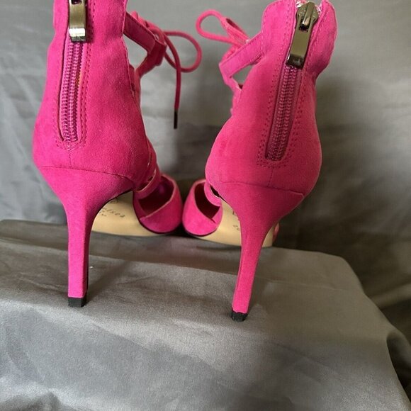 Chelsea & Zoe‎ Women Hot Pink Zip Up The Back Tie on The Ankle 3 Inch Heel Sz 8 - Picture 3 of 8